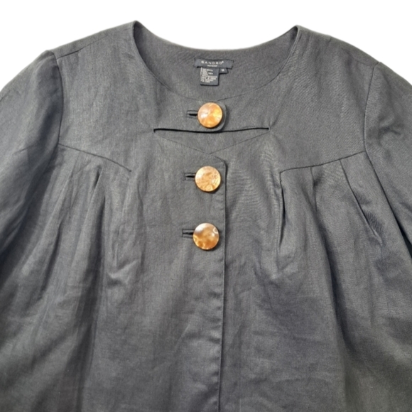 Sandro Women's 100%Linen Vintage Cutout Charcoal Swing Coat Jacket Blazer 1X - Picture 7 of 16